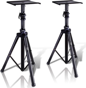 Pyle Dual Studio Monitor 2 Speaker Stand Mount Kit - Heavy Duty Tripod Pair and Height Adjustable from 34" to 53" W/Metal Platform Base - PSTND32, Black