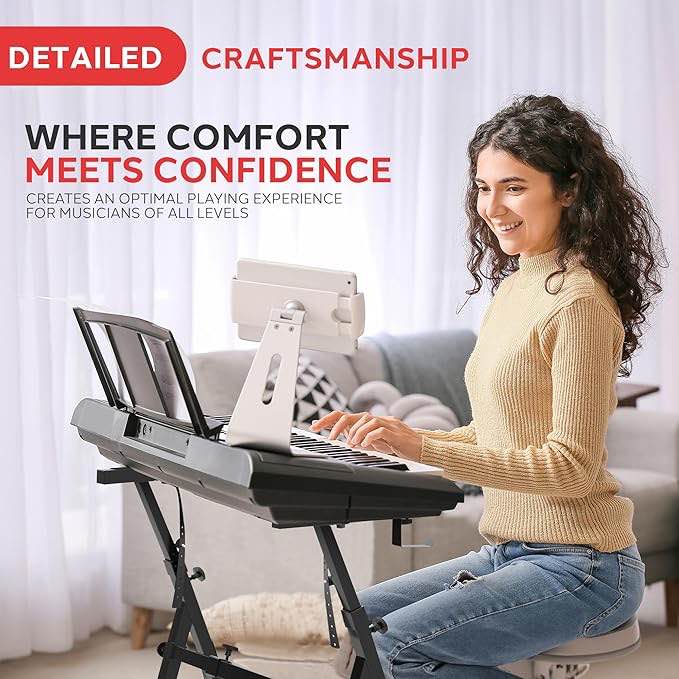 Pyle Heavy Duty Folding Keyboard Sturdy Reinforced Z Design w/Adjustable Width & Height, Foam Padded Arms, Digital Stand, Fits 54-88 Key Electric Pianos, for Travel & Storage PKST38 , Black