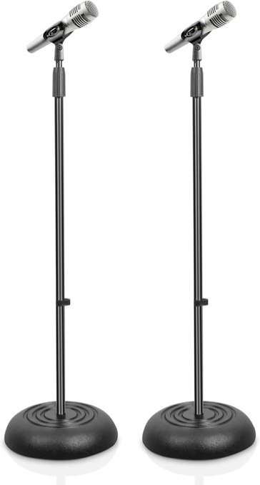 Pyle Universal Compact Base Microphone Stand - 2.8 to 5 Ft Height Adjustable Heavy Duty Lightweight Studio Floor Standing Mic Holder w/ Standard 5/8" Mic Adapter , 2 Count ( Pack of 1)