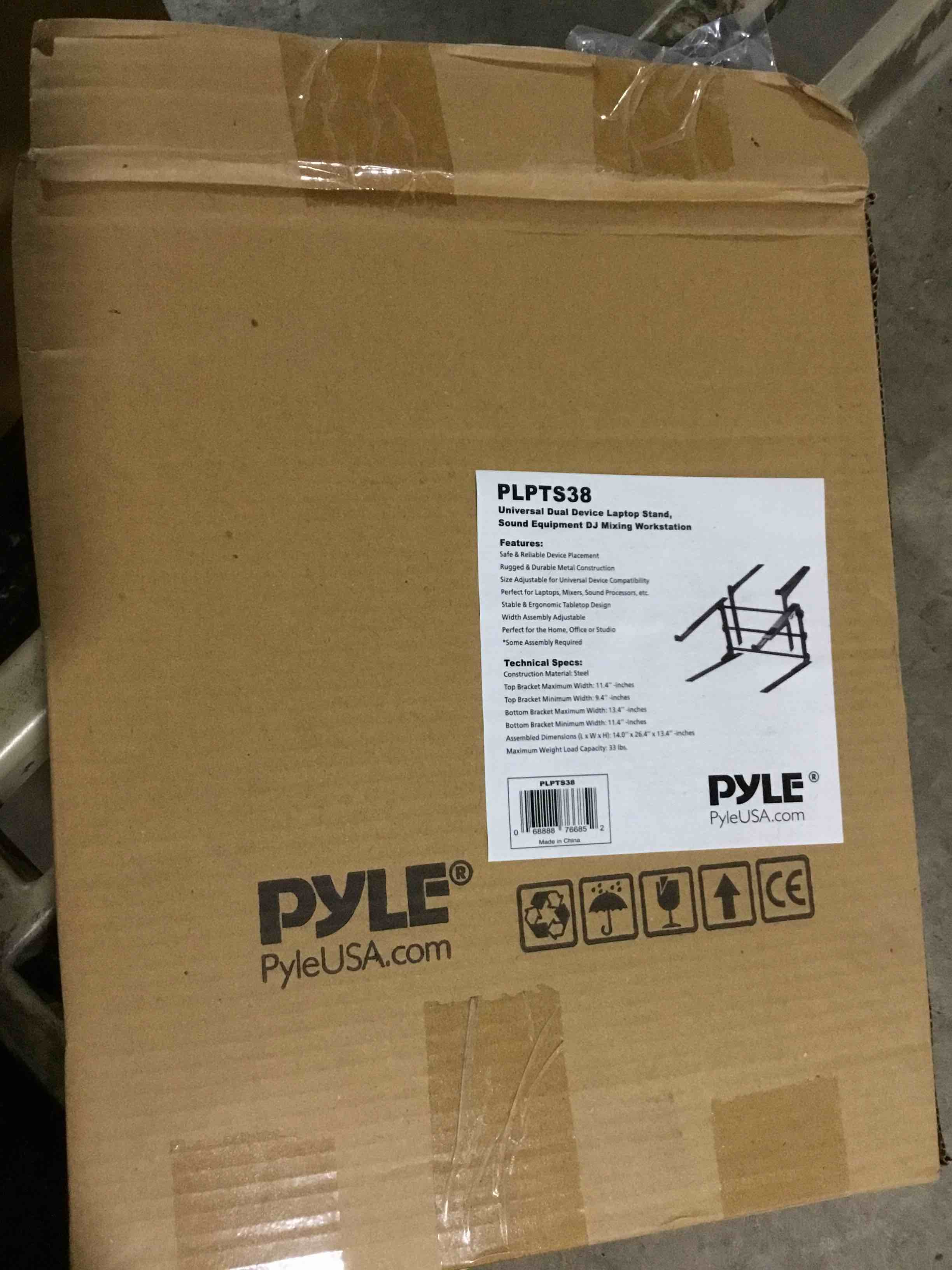 Pyle Portable Dual Laptop Stand - Standing Table with Adjustable Height, Ergonomic Design & Anti-Slip Prongs for DJ Mixer, Sound Equipment, Workstation, Gaming & Home Use - PLPTS38, Black