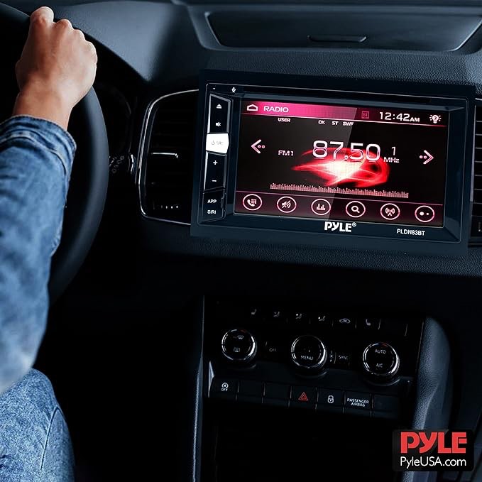 Pyle Double Din DVD Car Stereo Player Bluetooth in-Dash Car Stereo Touch Screen Receiver w/USB/SD, MP3, CD Player, AM FM Radio, Steering Wheel Feature, Hands-Free Call, Camera/Speaker Input-PLDN83BT