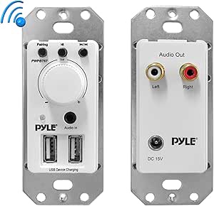 Pyle Bluetooth Receiver Wall Mount - In-Wall Audio Control Receiver w/ Dual USB Charging Port, 3.5mm AUX Input for Sound Systems - For Home Theater Entertainment - Includes DC Power Adaptor - PWPBT67