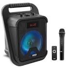Pyle Portable Bluetooth PA Speaker - 360W 8” Rechargeable Outdoor BT Karaoke Audio System Bundle Kit - Party Lights, LED Display, FM/AUX/MP3/USB/SD,1/4" in, Carry Handle - Wireless Mic, Remote Control