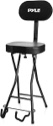 Pyle Seat with Padded Cushion-Heavy-Duty Ergonomic Backrest w/Fold Stand, Foot Rest, Collapsible Design, Holds Acoustic, Electric & Bass Guitars, 300 Lbs Max Load Capacity PYG60