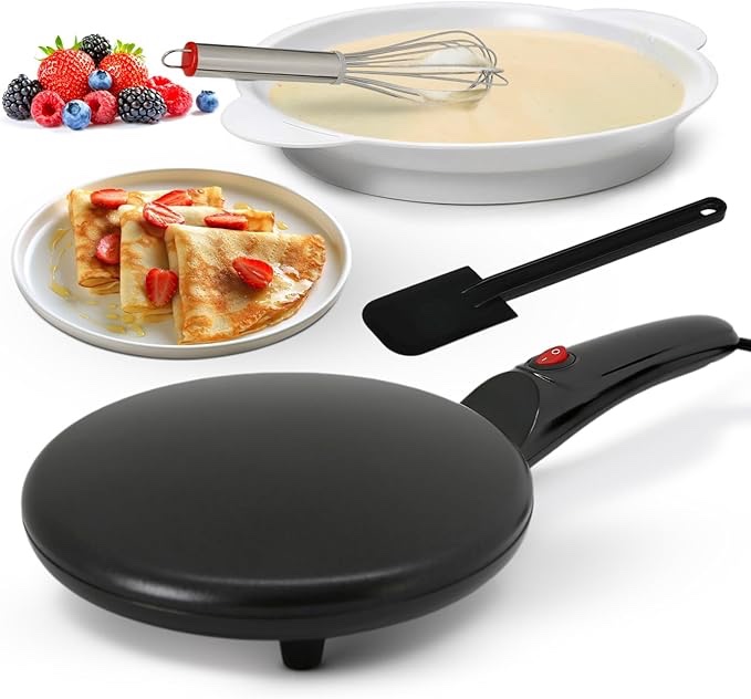 Nutri Chef Electric Plug in Countertop Crepe Maker and Griddle Hot Plate  Black