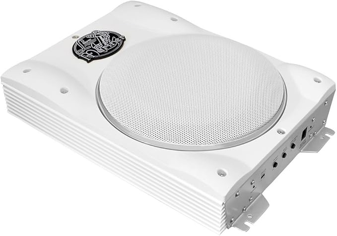 Lanzar AQTB8 1000 Watt Slim Waterproof Amplified Marine Subwoofer System  White
