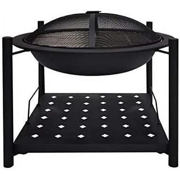 SereneLife Outdoor Wood Fire Pit - Steel BBQ Grill Fire Pit Bowl with Mesh Spark Screen  Cover Log Grate  Wood Fire Poker for Camping  Picnic  & Bonfire