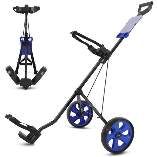 SereneLife Foldable 2-Wheel Golf Push Cart - Steel Pull Cart, Upper & Lower Brackets with Strap, Without Umbrella Holder