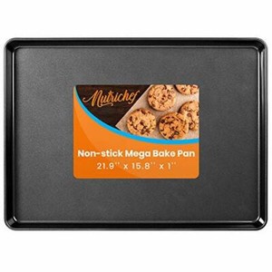 nutrichef nonstick cookie sheet baking pan 1qt large metal oven baking tray metallic black coating