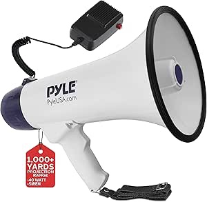 Pyle Compact Portable PA Megaphone Speaker - 40W Handheld Bullhorn with LED Flashlight, Alarm Siren, Adjustable Volume, Detachable Microphone, Battery Powered for Indoor & Outdoor Use