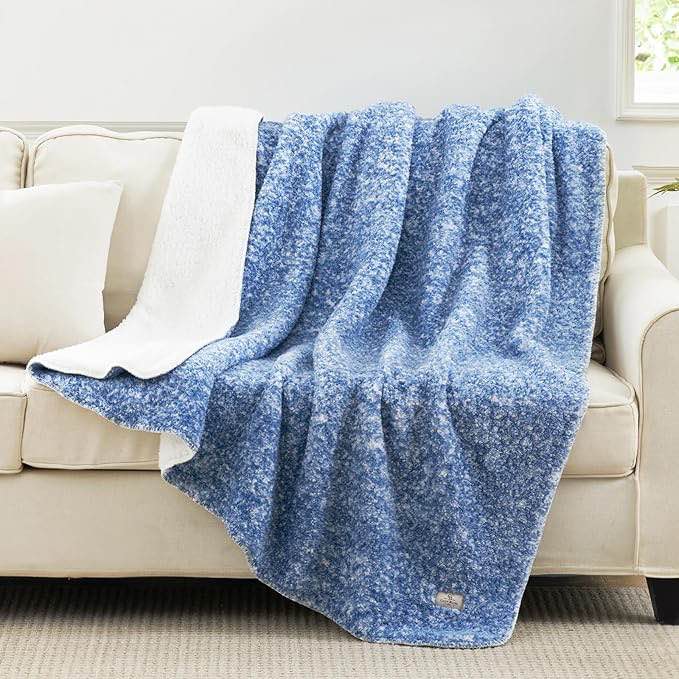 Cozy Bliss Luxury Sherpa Throw Blanket for Couch, Premium Reversible Plush Thick Throw, Warm Cozy Soft Blanket for Home and Gifts (Mottled Navy Blue, 50" x 60")