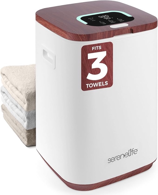 SereneLife SLTLWSQ83 Warmer-23L Capacity Bucket with Timer Function, Fits Up to Two Oversized Towels for Bathroom, Wood