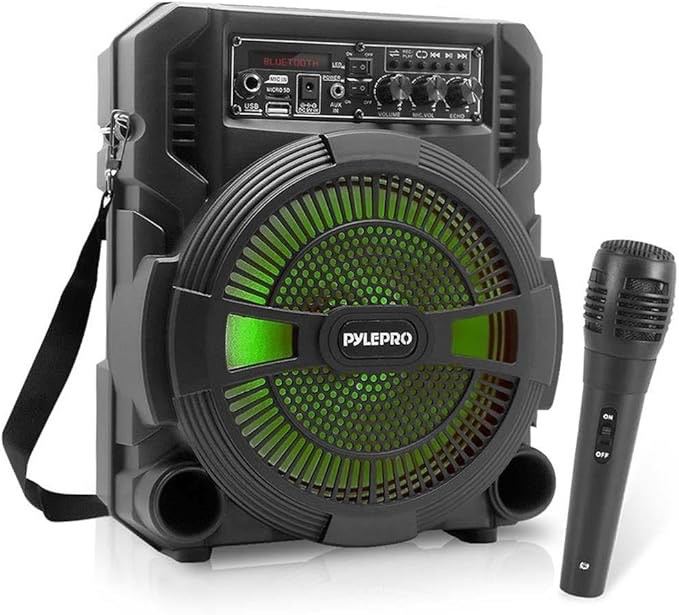 Pyle Portable Bluetooth PA Speaker System - 600W Rechargeable Wireless Outdoor Bluetooth Speaker Portable PA System w/Microphone in, Party Lights, USB SD Card Reader, FM Radio - Wired Mic PSBT62A