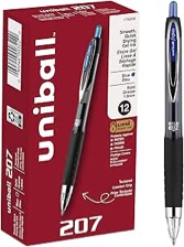 Uni-Ball Signo 207, 12 Pack 1.0mm Bold Blue Gel Pens - Water Resistant, Smooth Writing, Comfort Grip, Retractable - Back to School Pens, Teacher Pens, School Supplies