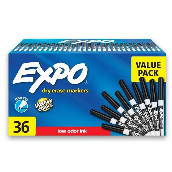 EXPO Low Odor Dry Erase Markers, Ultra Fine Tip, Black, 36 Count