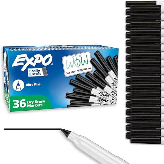 EXPO Dry Erase Markers  Black  Ultra Fine Tip  36 Count