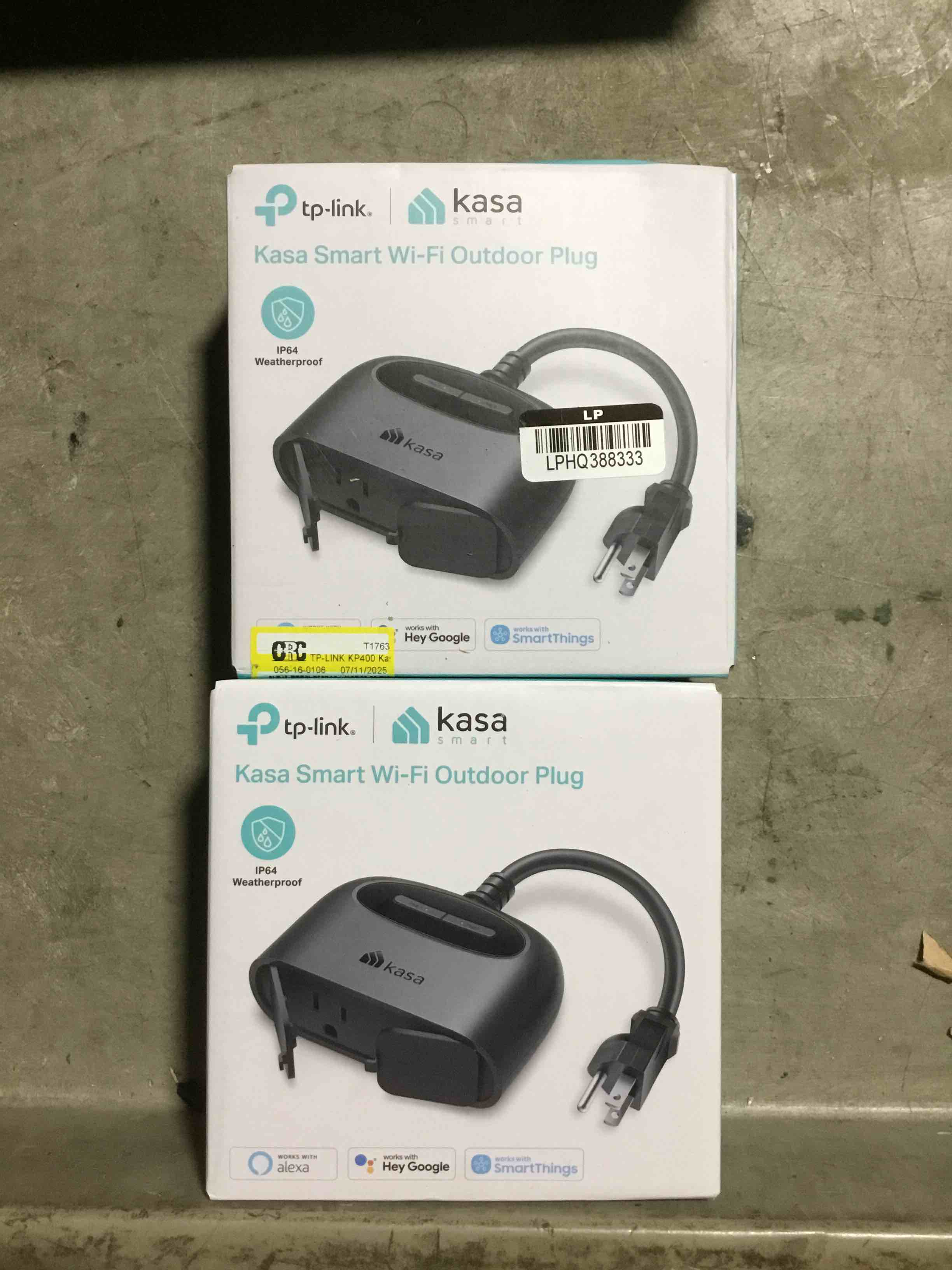 Pack of 2 Kasa Smart Outdoor Smart Plug KP400, Smart Home Wi-Fi Outlet with 2 Sockets, Works with Alexa, Google Home &IFTTT, No Hub Required, Sunset & Sunrise Offset