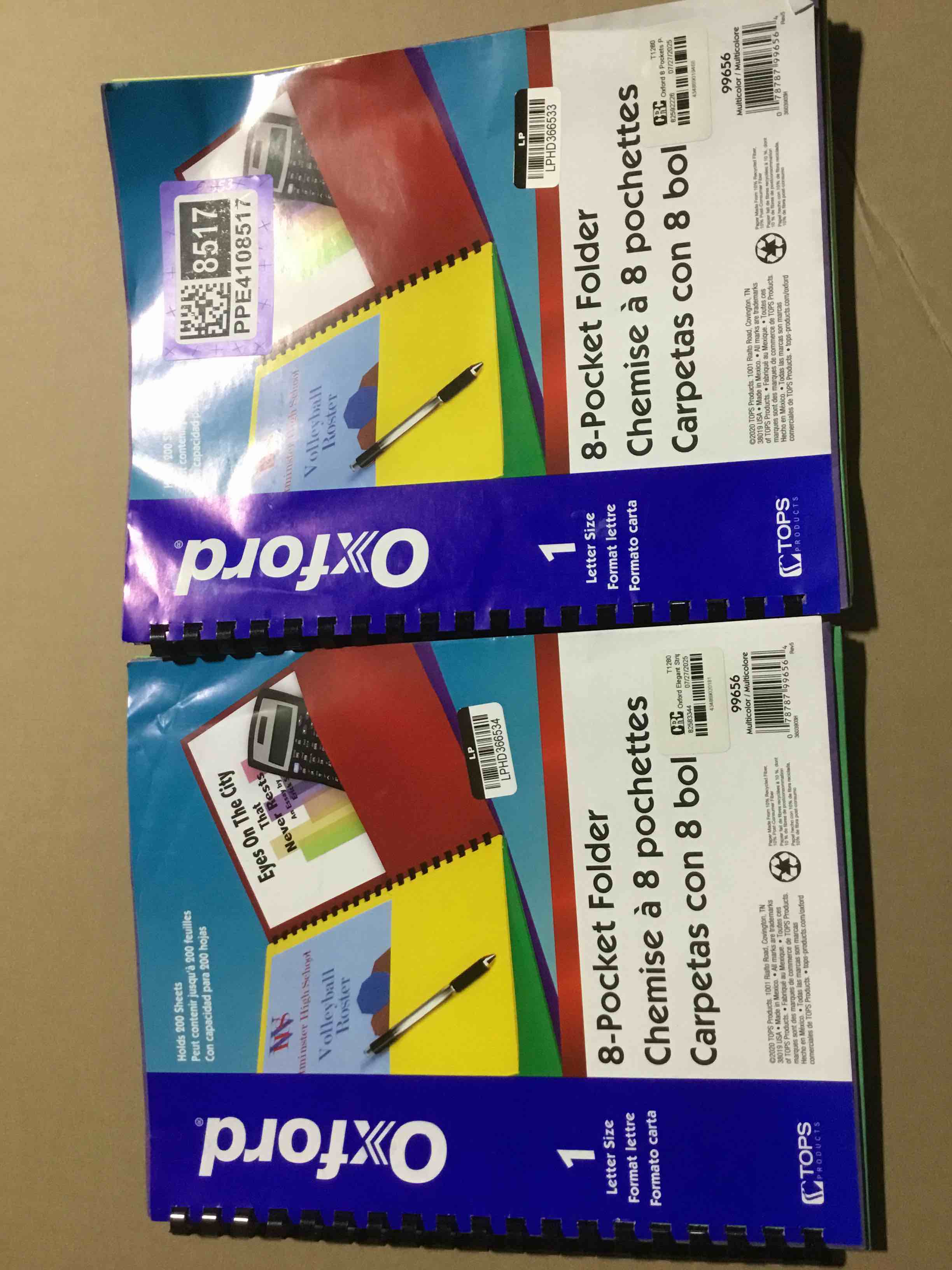 Pack of 2 Elegant Stripe Eight-Pocket Organizer Embossed Leather Grain Assorted Colors