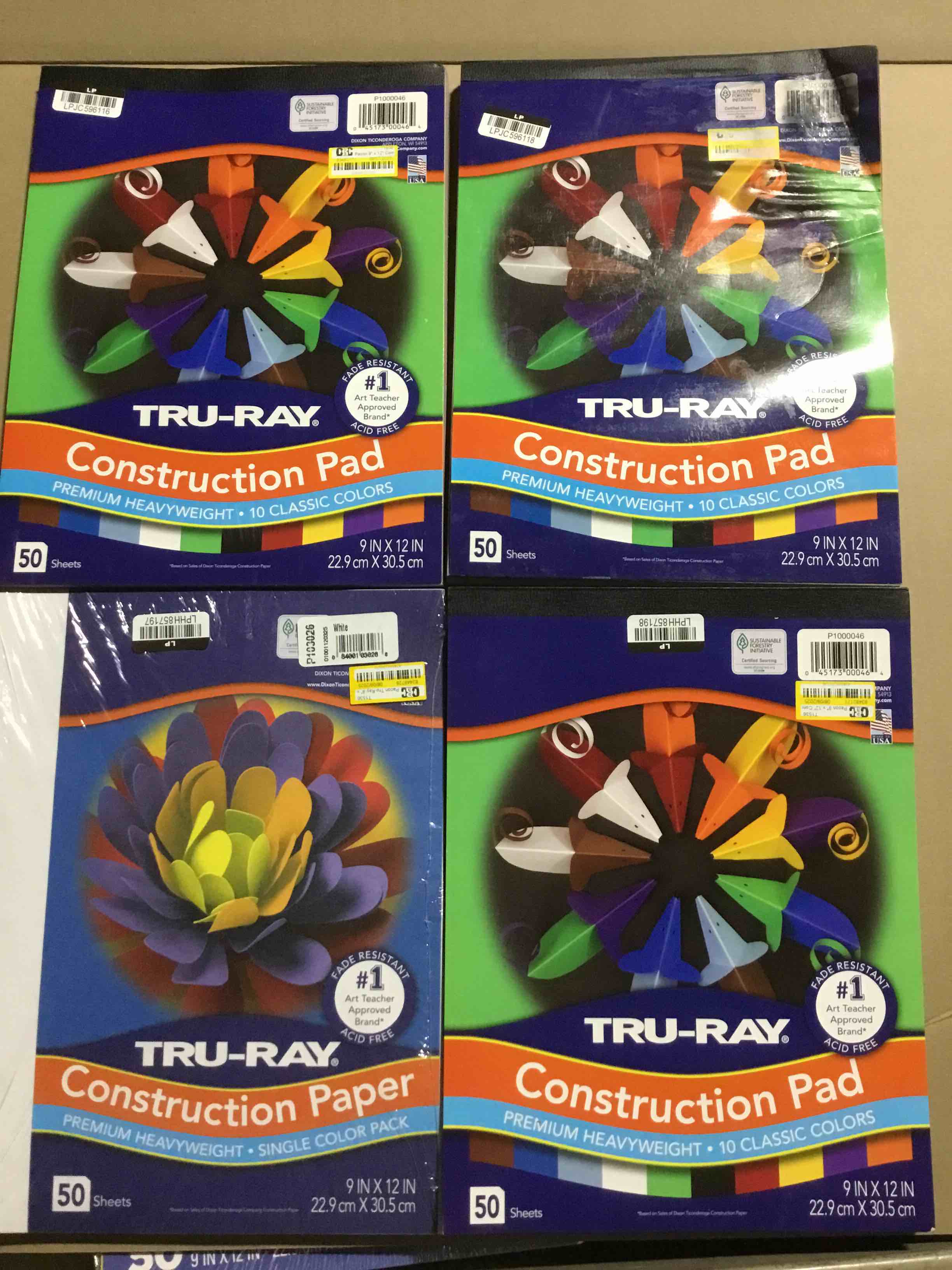 Pack of 4 Tru-Ray® Construction Paper 10 Assorted Colors 9 x 12 50 Sheets
