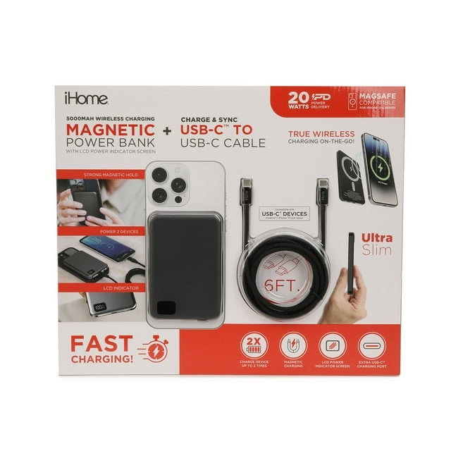 iHome 6Ft USB-C Cable, MagSafe Compatible, 20W Rapid Power Delivery