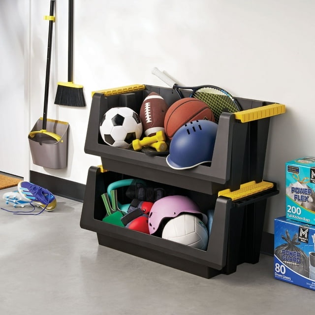 Member's Mark Pack of 2 Heavy Duty Large Stackable Storage Bin, 37.1" L x 16.0" D x 13.8" H