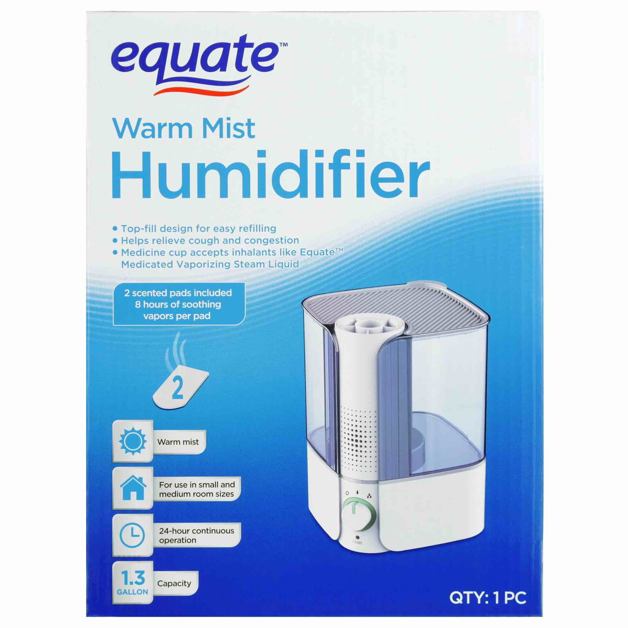 equate warm mist humidifier visible filter free white & blue top fill 1.3 gallon big water capacity