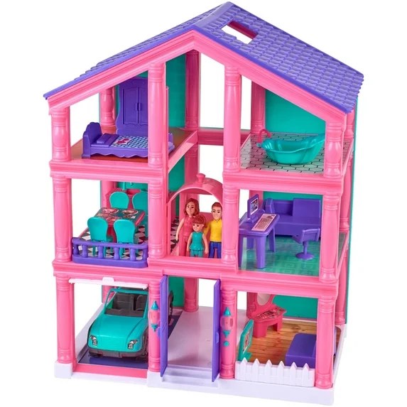 Kid Connection 3-Story Dollhouse Play Set with Working Garage and Elevator 24 Pieces