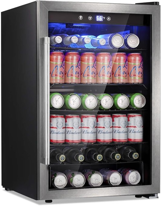 Antarctic Star Beverage 4.4Cu.Ft Refrigerator Cooler -145 Can Mini Fridge Glass Door for Soda Beer or Wine, Small Drink Dispenser, for Home Office or Bar.