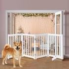 LZRS Solid Hardwood Freestanding Pet Gate,Wooden Dog Gates for Doorways,Nature Wood Dog Gates for The House,Dog Gate for Stairs,Freestanding Indoor Gate Safety Fence,White,30" Height-3 Panels