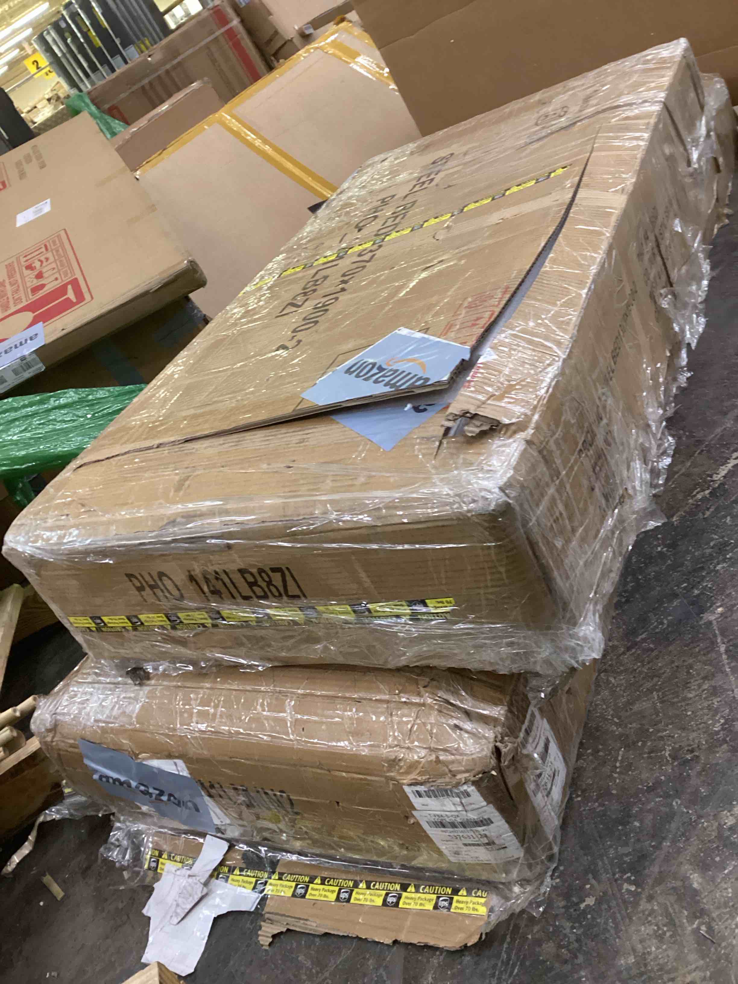 Condition photo showing As Is for steel bed rustic brown, 2 boxes to pick up 