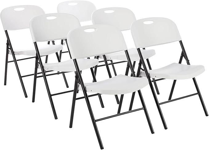 Amazon Basics Sturdy Foldable Plastic Chair, Portable, 350-Pound Capacity, White, 6-Pack
