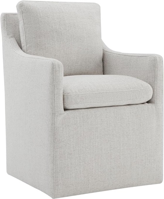 Upholstered Dining Chairs with Casters, No Assembly Modern Accent Armchair with Rollers for Dining Room, Bedroom, Living Room, Reading Room, Already Assembled, Ivory