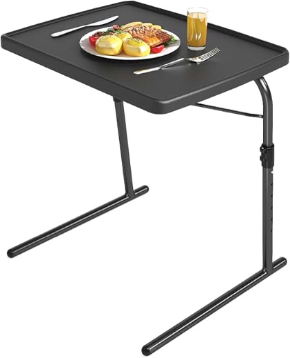 TV Tray Table, Max Folding TV Dinner Tray w/6 Height & 3 Tilt Angle, Adjustable TV Trays for Eating on Couch, Large Size Foldable Couch Laptop Table, Black, 16.9 x 22 x 29.1inch, 110lbs