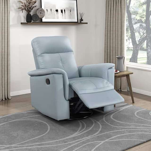Bradford Aqua Leather Manual Swivel Glider Recliner