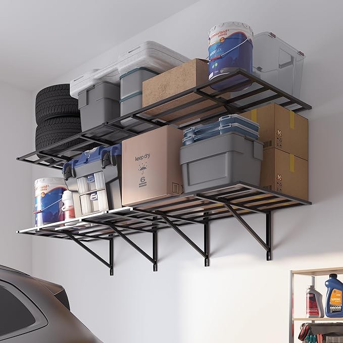 2x6ft heavy duty garage storage shelving, 1600lbs total weight capacity, 2 pack wall organization system, 24 x75inch rack floating shelves, pro series