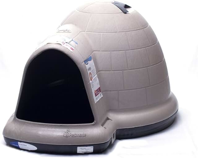 Petmate Indigo Dog House (Igloo Dog House, Made in USA with 90% Recycled Materials, All-Weather Protection Pet Shelter) for Large Dogs 50 to 90 pounds, Made in USA, TAUPE/BLACK