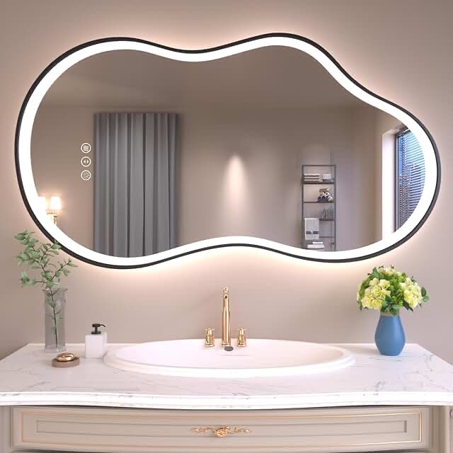 20 in. W x 36 in. H Irregular Frameless LED Lighted Anti-Fog Tempered Glass Asymmetrical Wall Bathroom Vanity Mirror