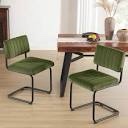 ONEVOG Velvet Dining Chairs Set of 2 Kitchen Room Chair, Upholstered Comfy Chair for Bedroom, Living Room, Black Metal Legs (Green)