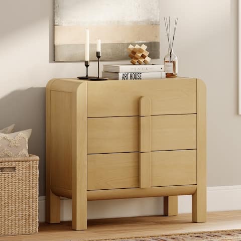 WAMPAT Modern Wood 3-Drawer Dresser With Curved Profile Design, Mid Century Dresser Organizer Storage For Bedroom