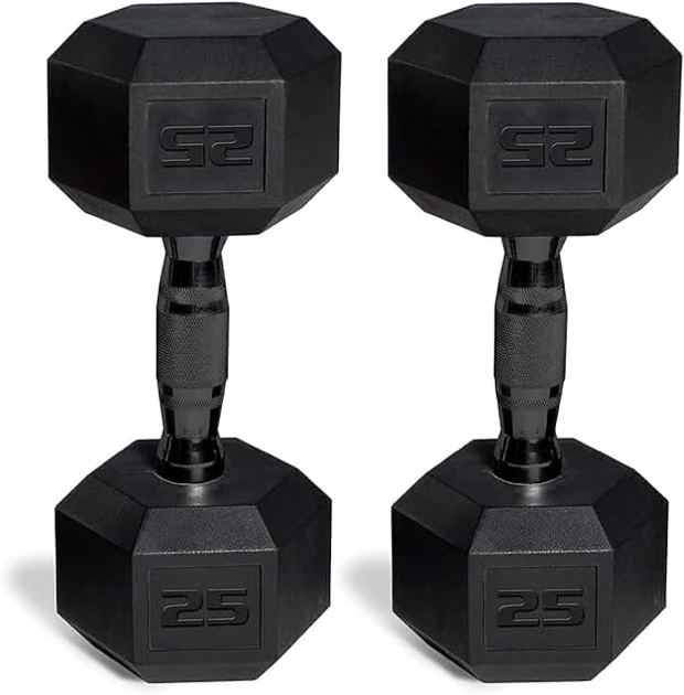 CAP 50lb Coated Hex Dumbbells, 25, 50lb Set 