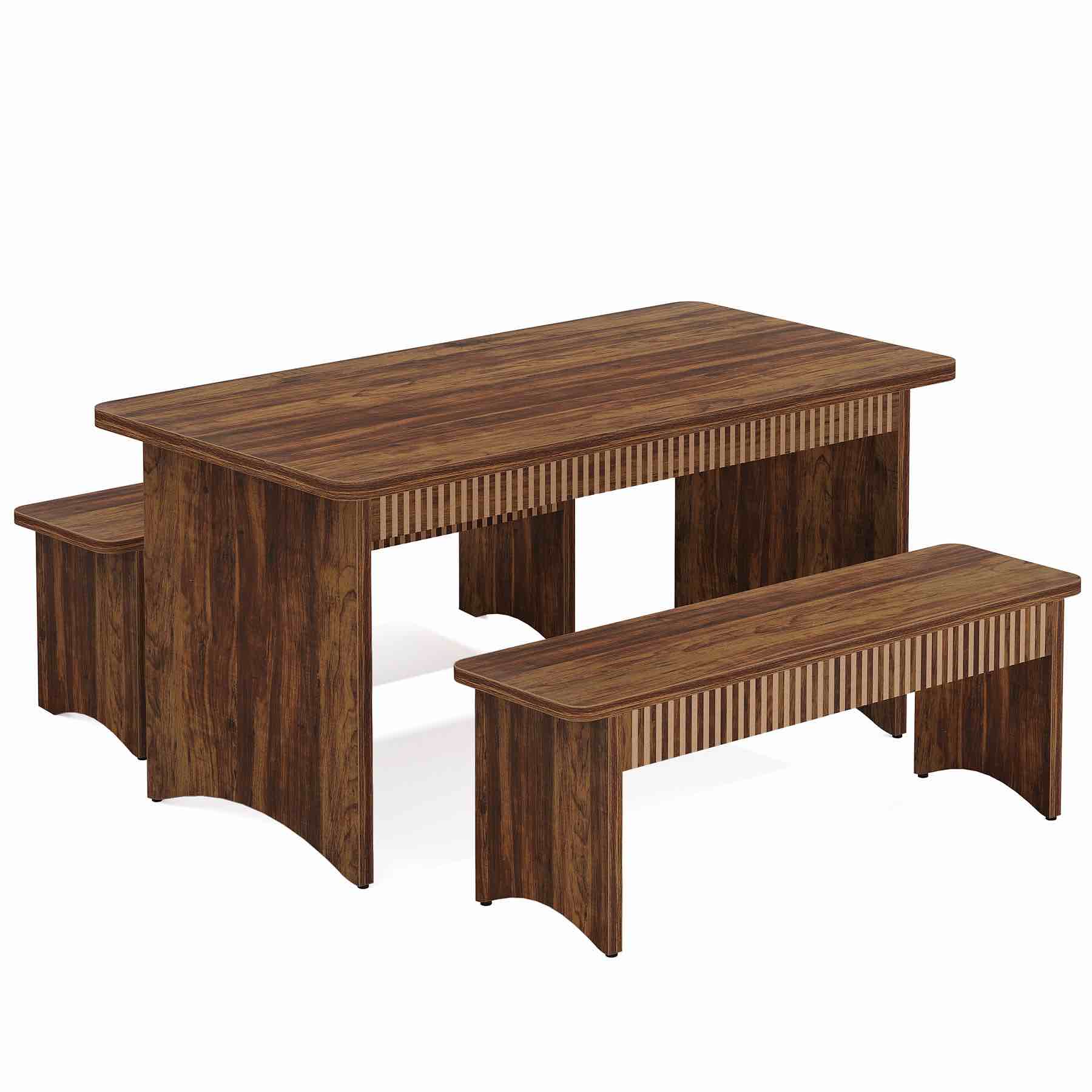 55" Kitchen Table With 2 Benches, 3-Piece Dining Table Set For 4-6 People