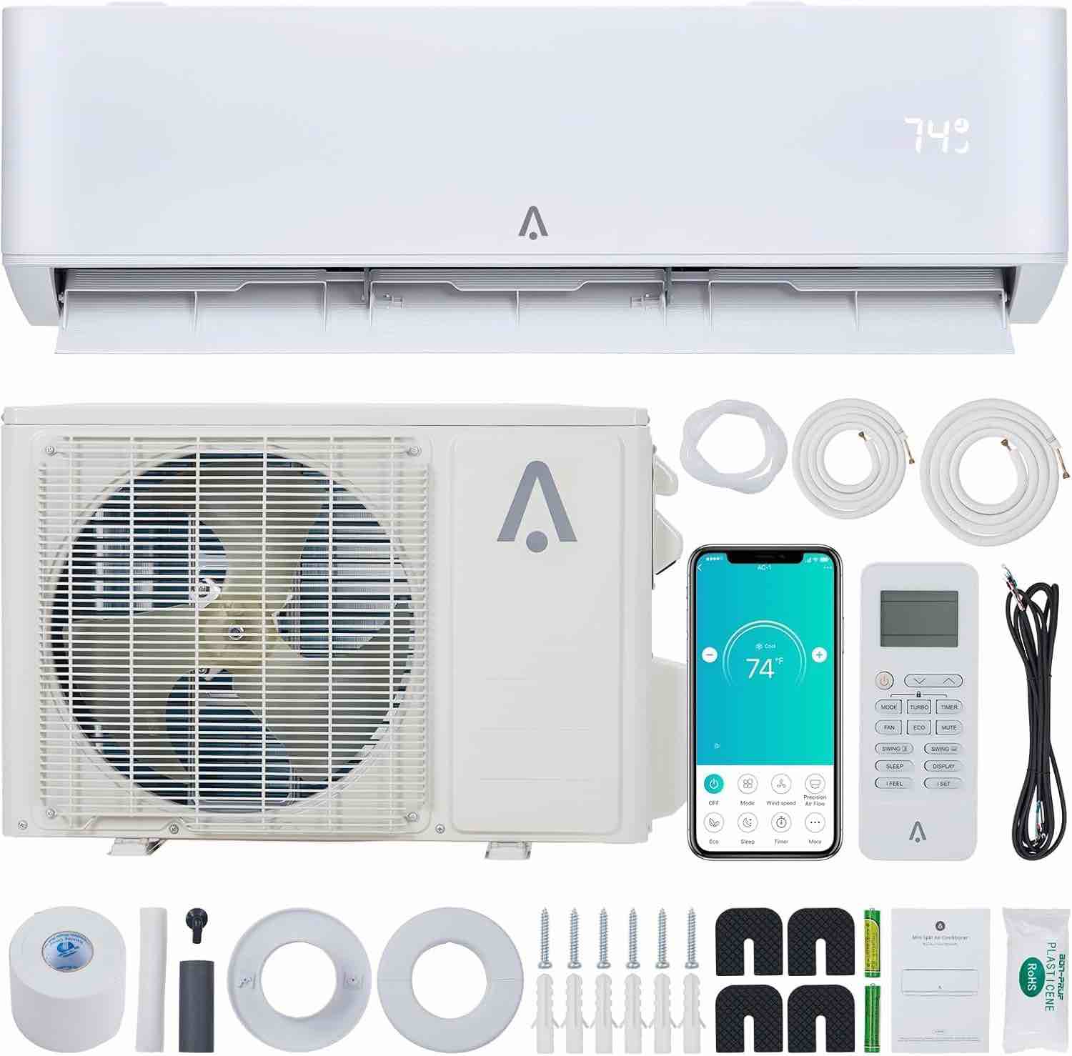 (incomplete only split type AC) Garvee Mini Split AC/Heating System With WiFi, 12000 BTU 19 SEER 2 115V~, Suitable for 750+ Sq. Ft