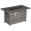 Sizzim Gray 44 in. 50,000 BTU Wicker Rectangular Outdoor Fire Pit with Table Lid and Waterproof Cover Prepane Fire Pit Table