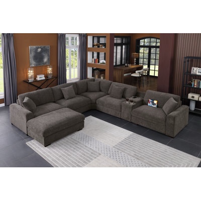 Modern Upholstered Sofa Brown Gray(incomplete only sofa console)
