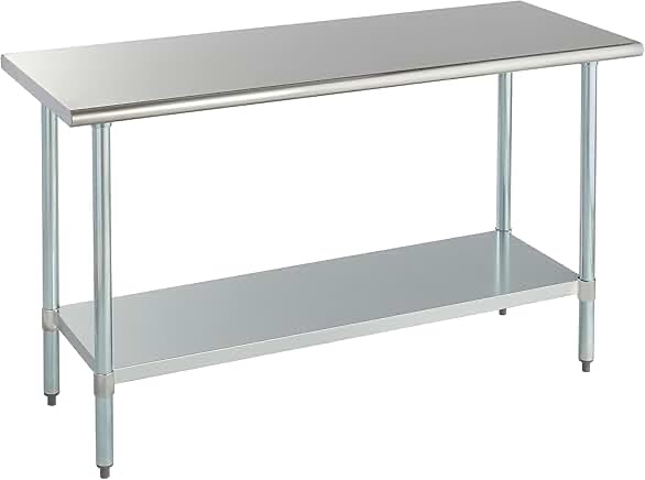 ROCKPOINT Stainless Steel Table for Prep & Work 24x60 Inches, NSF Metal Commercial Kitchen Heavy Duty Table with Adjustable Under Shelf and Table Foot for Restaurant, Home and Hotel