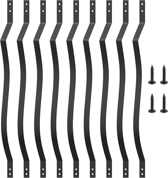 akenow 61 pack metal deck spindles, 36"x1", heavy duty railing, wave arc baluster with black screws, stylish for outdoor stair porch