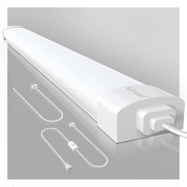 airand 5000k led ceiling light fixture, 2ft ip66 waterproof 4ft plug in led tube light, led garage light for bathroom, kitchen, corridor, garage, warehouse, basement, vanity and office