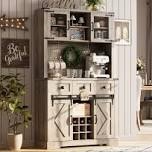 garvee farmhouse 72" kitchen pantry cabinet with sliding barn door