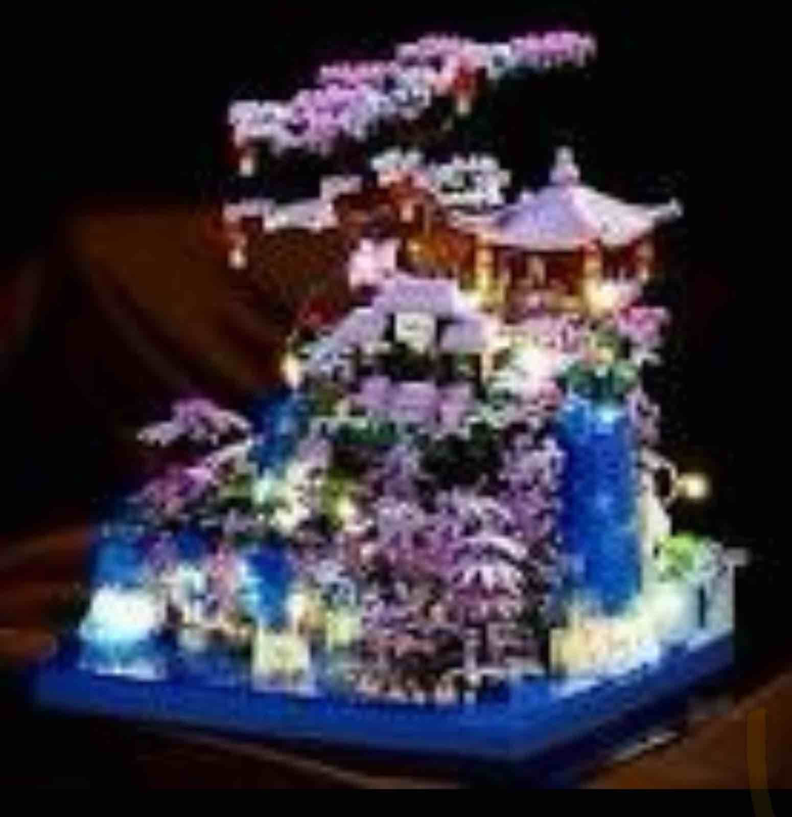 cherry blossom tree house micro building blocks set,peach blossom pond flowers 2000 pcs