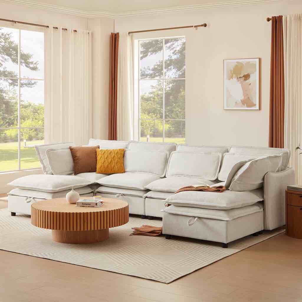 u_style double-layer cushion modern large u-shaped modular sofa, freely combinable 6-seater with storage function, conve